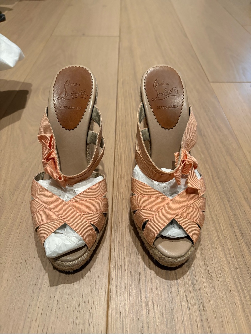 Christian Leboutin size 36 Delfin 120 ribbon/rope OG40 RIV Peach 138